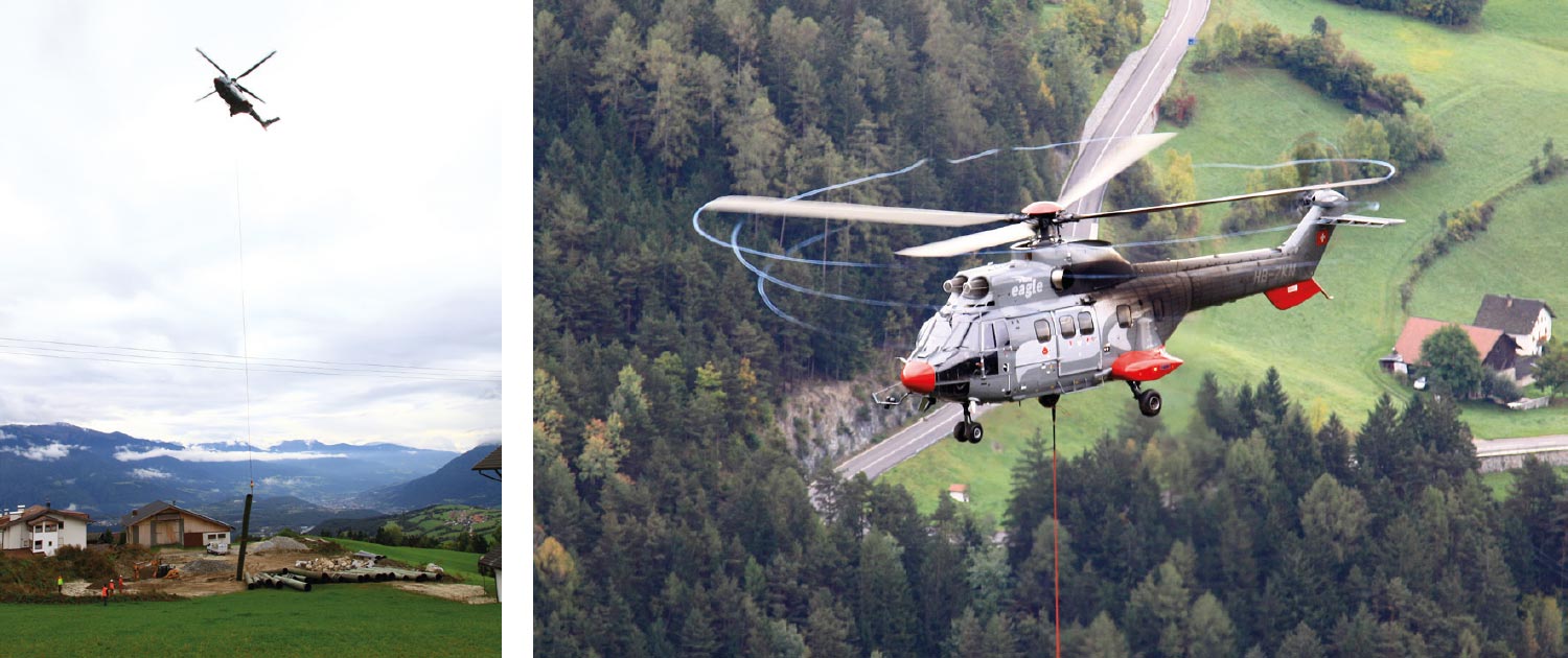 Transport Hubschrauber Druckrohrleitung